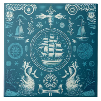 Carreau Navire nautique et Océan Céramique à thème No2