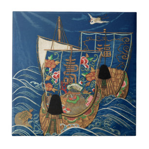 Carreau Navire Trésor Chanceux Japonais Vintage G.A. Audsl