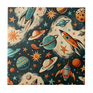 Carreau Navires-fusée vintages pour engins spatiaux Motif