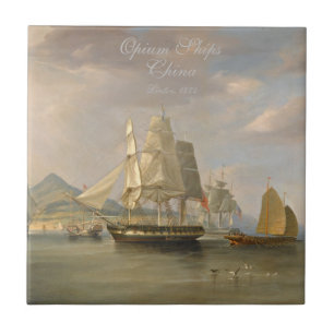 Carreau Navires marchands Chine 19e siècle