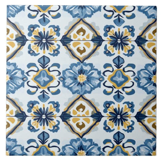 Carreau Navy Blue, Gold and Blue Ceramic Tile (Devant)