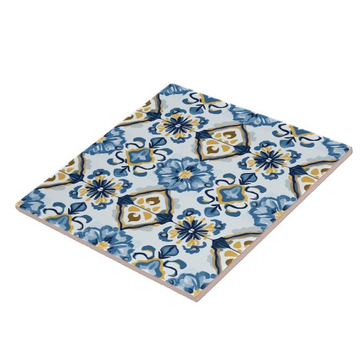 Carreau Navy Blue, Gold and Blue Ceramic Tile (Côté)
