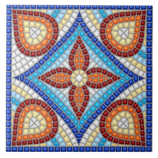 Carreau Navy Blue Teal White Red Marble Moroccan Mosaic 