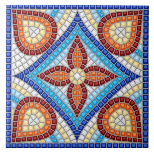 Carreau Navy Blue Teal White Red Marble Moroccan Mosaic  (Devant)