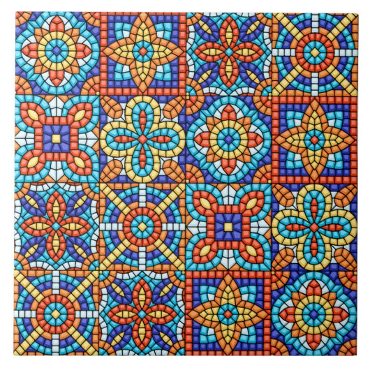 Carreau Navy Blue Teal White Red Marble Moroccan Mosaic  (Devant)