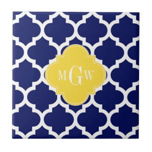 Carreau Navy Wht Moroccan #5 Pineapple 3 Initial Monogram