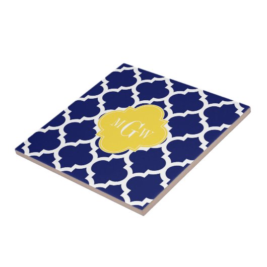 Carreau Navy Wht Moroccan #5 Pineapple 3 Initial Monogram (Côté)