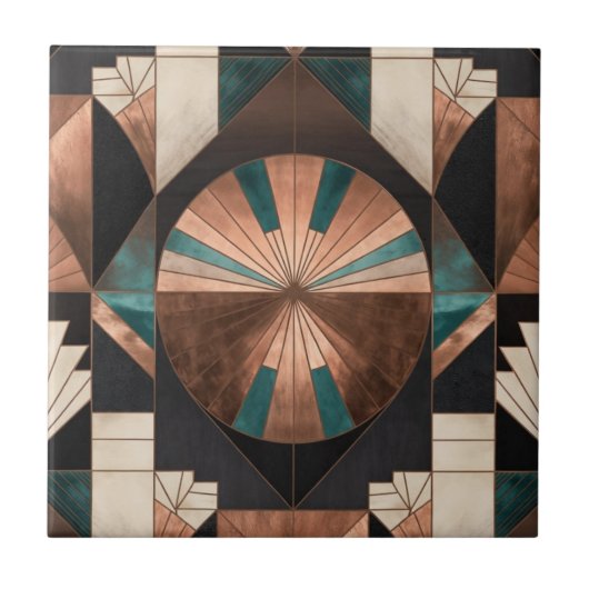 Carreau Neo Art Deco Geometric Teal Copper Gold Sunburst (Devant)