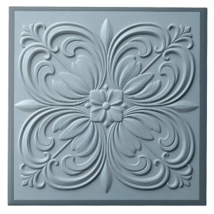 Carreau Neo classique floral bleu gris Faux relief