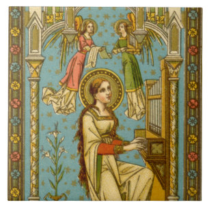 Carreau Néo-gothique Ste Cecilia de Rome (détail; BNG 02)