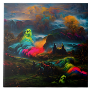 Carreau Neon Ghosts dans un paysage d'Imaginaire hanté