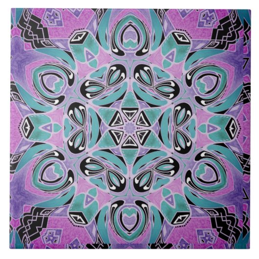 Carreau Neon kaleidoscope, mandala (Devant)
