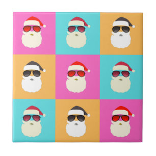 Carreau Neon Père Noël avec lunettes de soleil Cool Motif