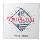 Carreau New Orleans City Louisiane États-Unis Vintage<br><div class="desc">La Nouvelle-Orléans en Louisiane, capitale de l'Amérique, le jazz vintage et le blues design souvenir. La Nouvelle-Orléans rétro ville drapeau américain design pour voyager aux États-Unis et Mississippi River ou vacances en Louisiane. New Orleans avec groupe de jazz et blues pour les vacances aux USA. Capitale de la Nouvelle-Orléans aux...</div>