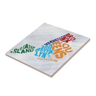 Carreau New York City 5 Boroughs Word Art Map