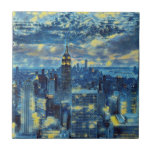 Carreau New York City Skyline Van Gogh Starry Night Art<br><div class="desc">Obtenez cet élégant carrelage en céramique avec la ligne d'horizon de New York inspirée du style art de Van Gogh. Design montre le paysage de New York dans la nuit étoilée de Van Gogh et son schéma de couleurs bleu et jaune familier</div>