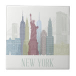 Carreau New York Skyline<br><div class="desc">New York Skyline par Fab Funky. Vous y trouverez une collection de célèbres monuments de New York aux couleurs pastel.</div>