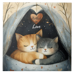 Carreau Niché dans Love Kitty Cuddles de chat Illustrated
