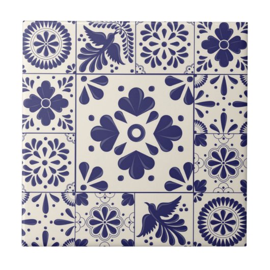 Carreau Nil Bleu Mexicain traditionnel Talavera Floral (Devant)