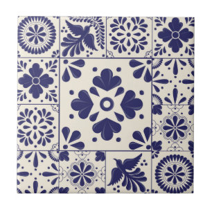Carreau Nile Blue Mexicain Traditionnel Floral Talavera 