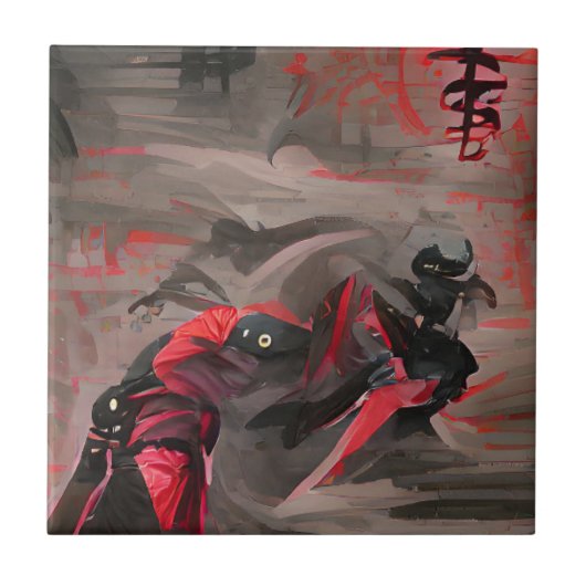 Carreau Ninja rouge mort graphique art abstrait (Devant)