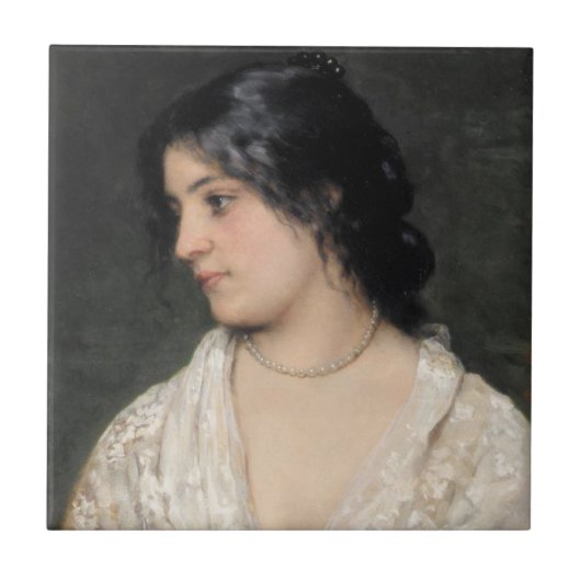 Carreau Noble Dame avec un collier de perles (Devant)