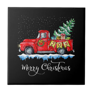 Carreau Noël Ancien Camion Rouge De Noël Vintage Élégant
