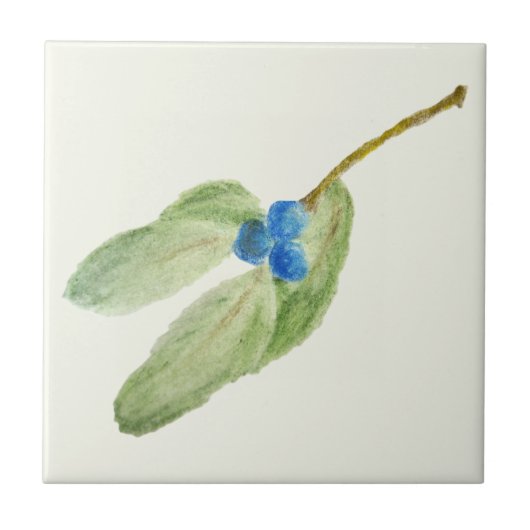 Carreau Noël Bleu Berries Sprig Rustique Botanique (Devant)