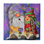 Carreau Noël Carrelage en céramique Cadeau Gnomes heureux  (Devant)