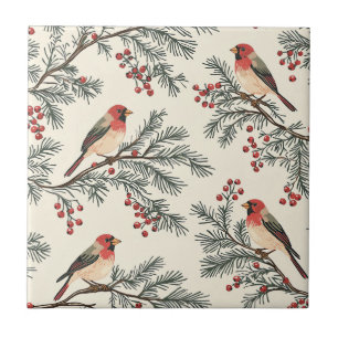 Carreau Noël Crème de Baie de Pin Cardinal Rouge Vintage