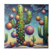 Carreau Noël dans le désert Sud-Ouest Saguaro Cactus (Devant)