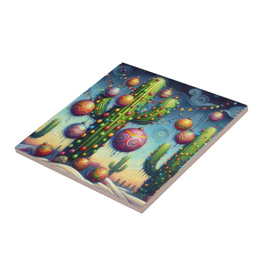 Carreau Noël dans le désert Sud-Ouest Saguaro Cactus (Côté)