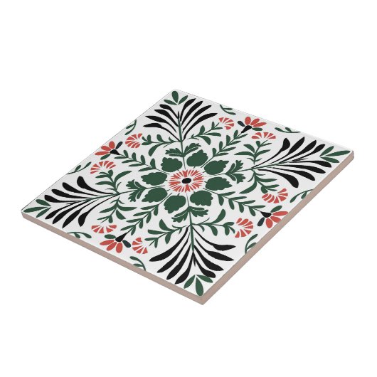 Carreau Noël d'art populaire vert et rouge (Côté)