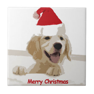 Carreau Noël de Golden Retriever avec Santa Hat