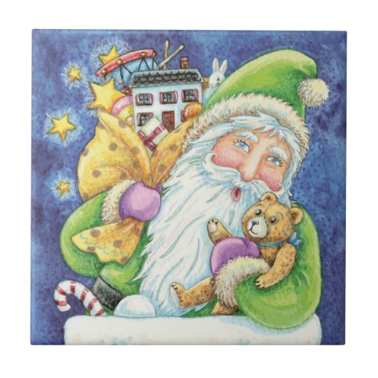 Carreau Noël mignon, Père Noël à Chimney avec jouets (Devant)