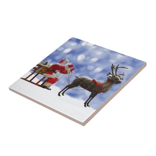Carreau Noël Père Noël Reindeder dormant neige (Côté)