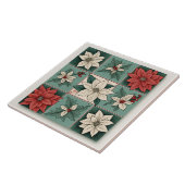 Carreau Noël Poinsettia Rouge Blanc Vert Floral (Côté)