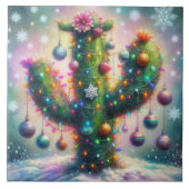 Carreau Noël Saguaro Cactus Whimsical Snowflakes (Devant)