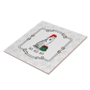 Carreau Noël Santa Hat Sibérien Husky (argent) mignonne