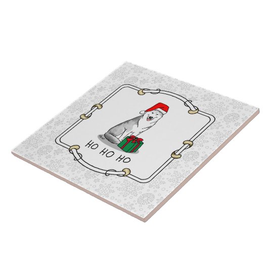 Carreau Noël Santa Hat Sibérien Husky (argent) mignonne (Côté)