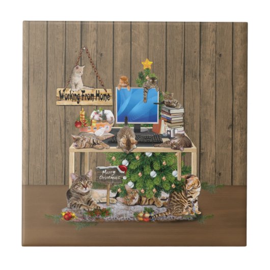 Carreau Noël - Travailler à la maison avec mes chats (Devant)