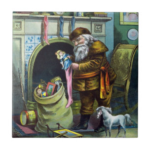 Carreau Noël vintage, bas du Père Noël avec jouets