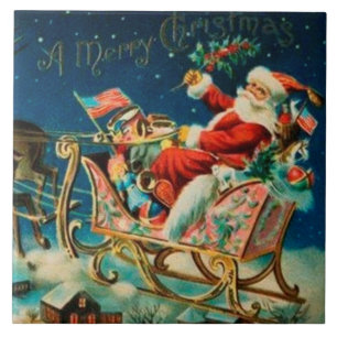 Carreau Noël vintage du Père Noël Sleigh