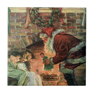 Carreau Noël vintage, enfants au Père Noël victorien