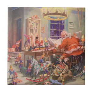 Carreau Noël vintage, le Père Noël avec l'atelier des luti