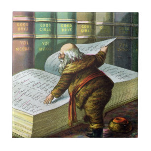 Carreau Noël vintage, Père Noël Liste des gentils et des m