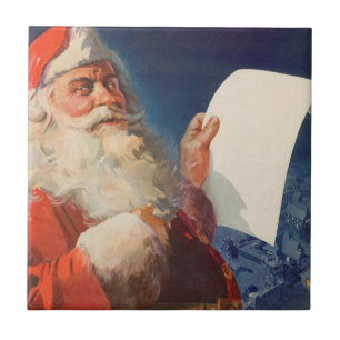 Carreau Noël vintage, Père Noël Liste des gentils et des m