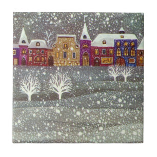 Carreau Noël vintage, Père Noël traîneau ouvert à cheval