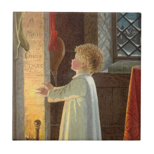 Carreau Noël vintage, Réchauffement des enfants près de la