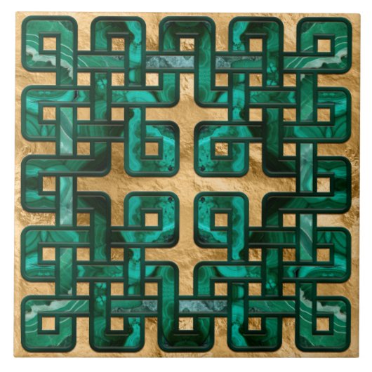 Carreau Noeud celtique - malachite et or (Devant)